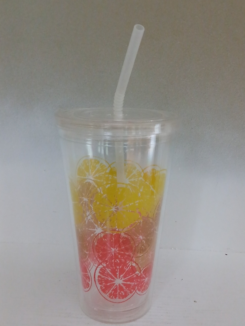 Clear Citrus Print Tumbler with Straw